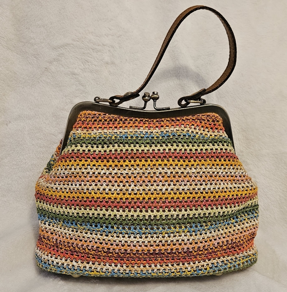 Patricia Nash Laureana frame Spanish zig zag kisslock woven satchel/crossbody